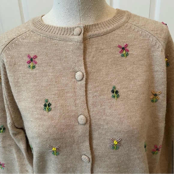 NOT FOR SALE Tuckernuck Multi Floral Embellishment Elsie Cardigan in Tan - Picture 5 of 11